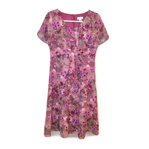 Christopher & Banks Mauve Floral Flutter Sleeve Tie Womens 8 Cottagecore Travel